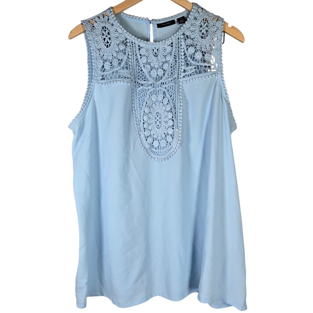 Halogen Nordstrom Womens Blue Cashmere Crochet Lace Tank‎ Top XL